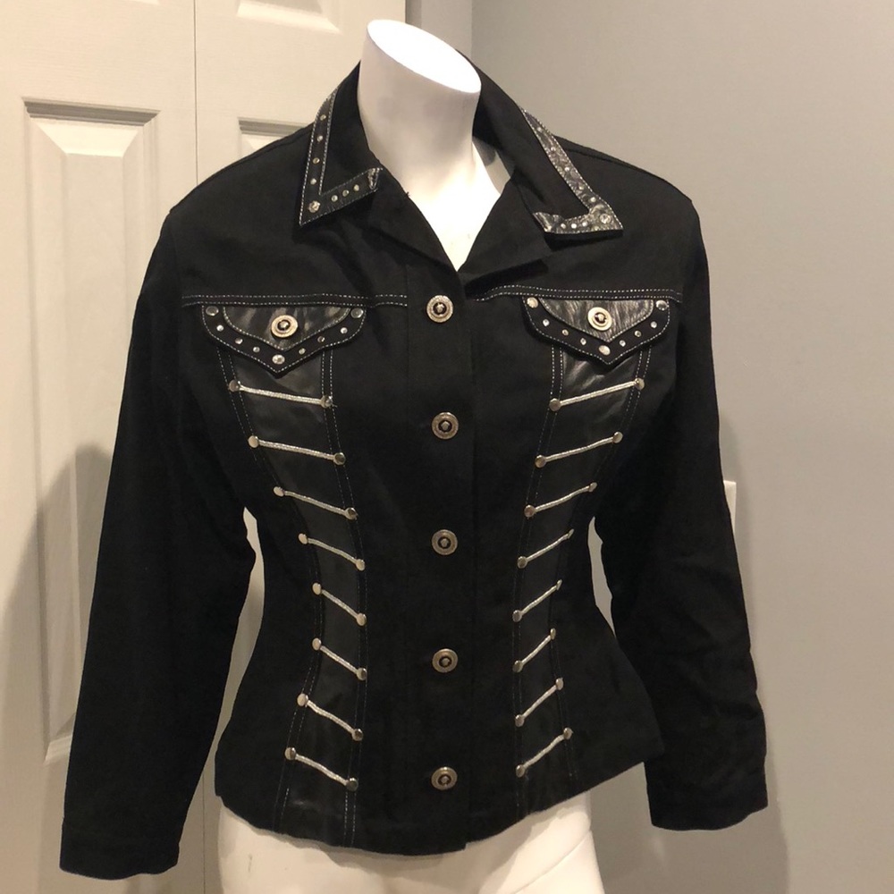 Vintage denim and leather trim jacket
